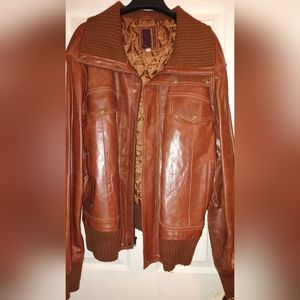 Mens knit collar and leather bomber